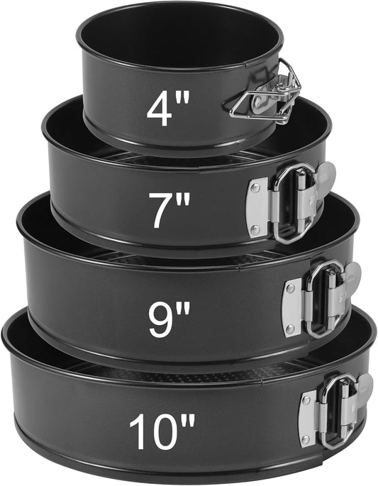 Springform Pan Set of 4, 4/7/9/10inch Cake Pan, Non-Stick Leak-Proof with Removable Bottom, Cheesecake Pan for Baking, Black