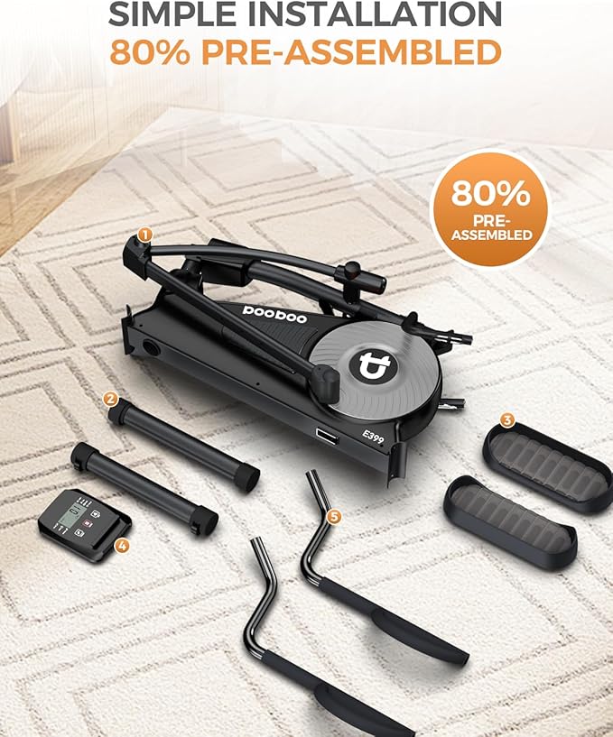 pooboo Elliptical Machine, Elliptical Exercise Machine with 16-Level Resistance&Hyper-Quiet Magnetic Driving System, Elliptical Machine for Home with LCD Monitor&15.5IN Stride, 350LBS Weight Capacity