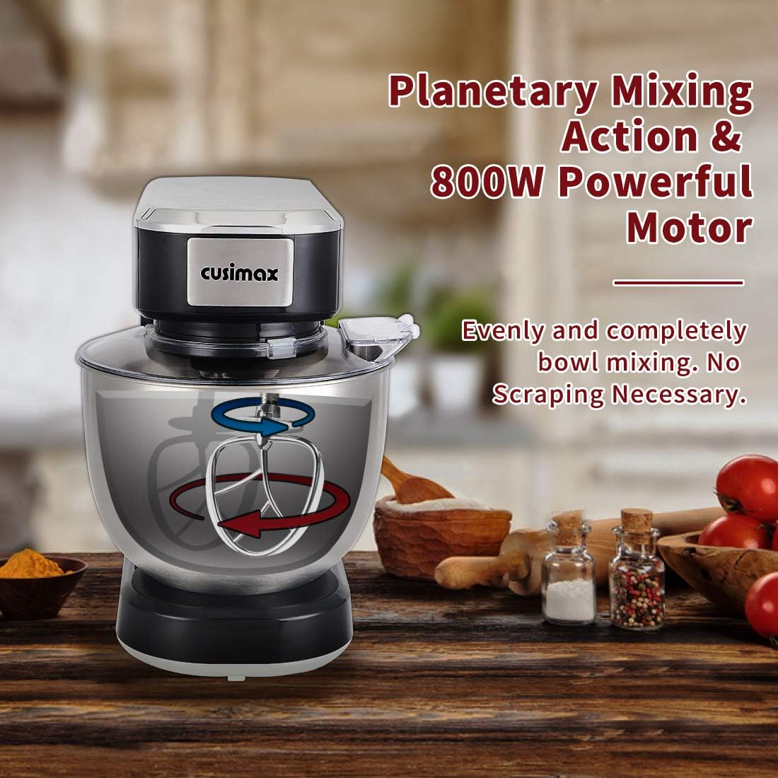 Stand Mixer, CUSIMAX Dough Mixer Tilt-Head Electric Mixer with 5-Quart Stainless Steel Bowl, Dough Hook, Mixing Beater and Whisk, Splash Guard