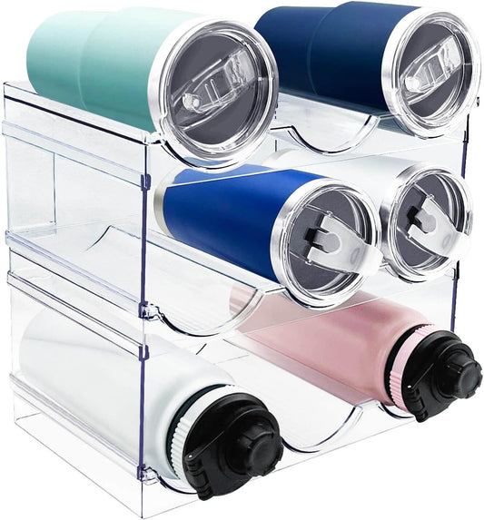 3 Pack Water Bottle Organizer, Stackable Kitchen Home Organization and Storage Rack, Plastic Cup Storage Organizer for Kitchen Cabinet Cupboard Organizer and Storage Cup Rack for Counter