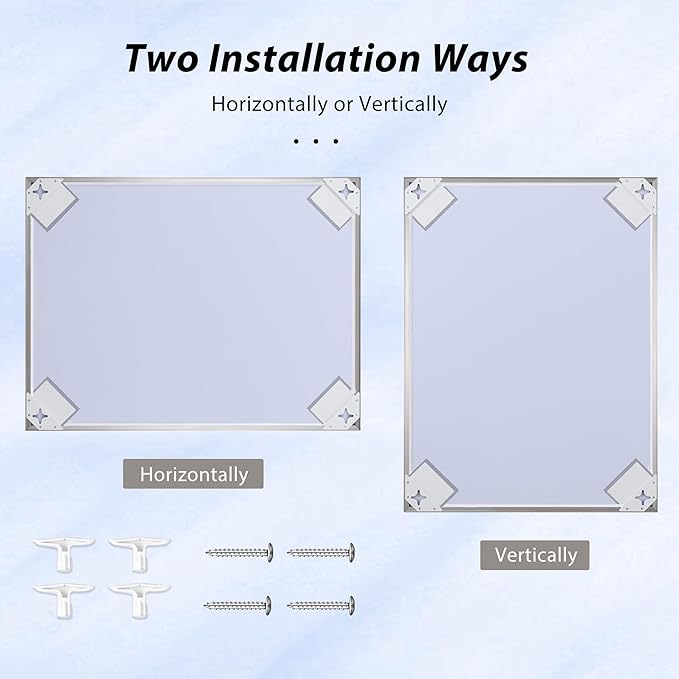 30x40 Inch Nickel Bathroom Mirror for Wall, Aluminum Frame Rectangle Rectangular Vanity Mirror, Modern Large for Bedroom, Living Room, Horizontal or Vertical
