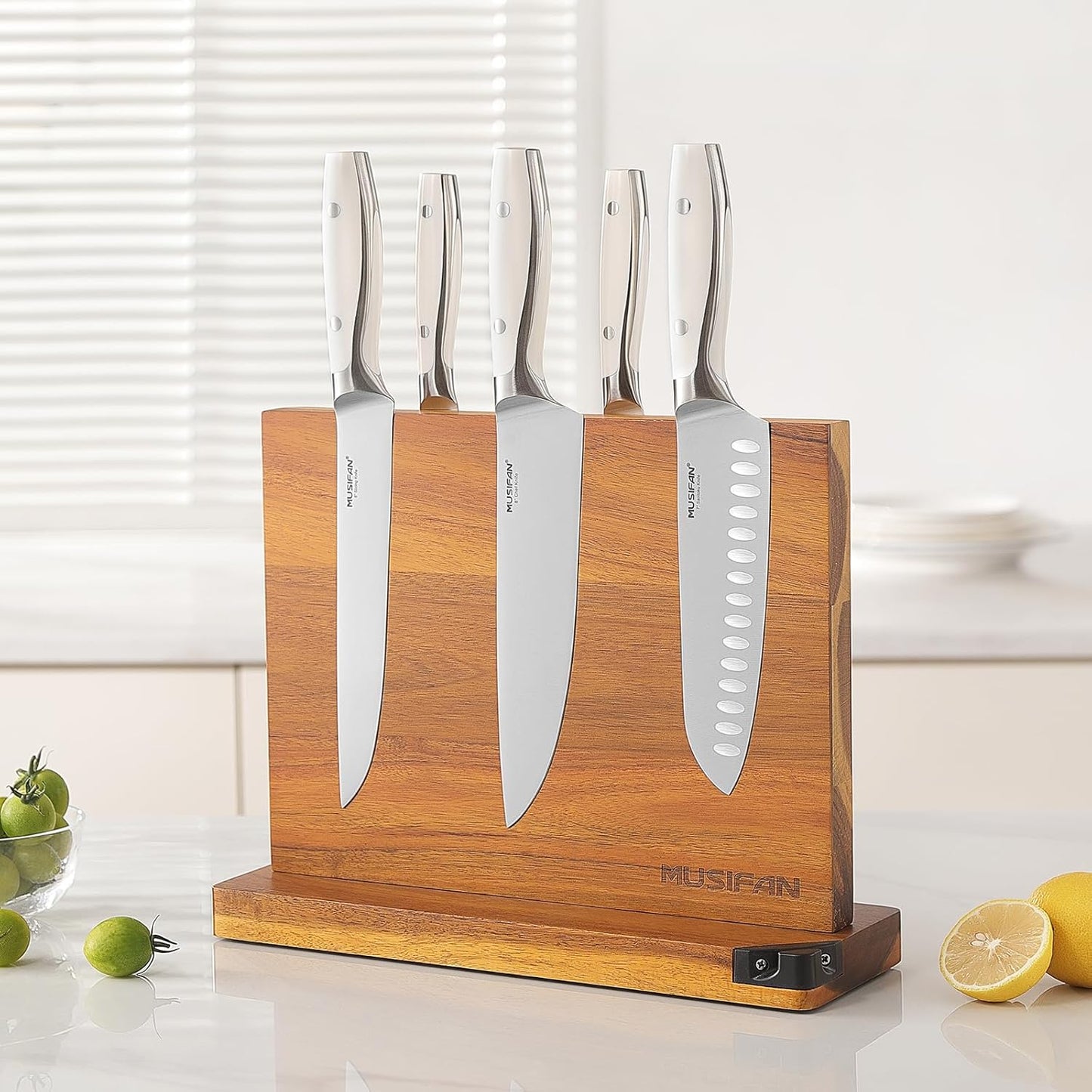 Magnetic Knife Block - Magnetic Knife Holder - Magnetic Knife Stand- Cutlery Display Stand and Storage Rack（sharpener)
