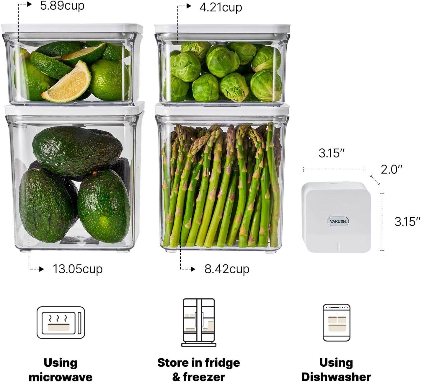 Premium Airtight Food Storage Containers & Vacuum Sealer Machine Starter Set, 4-piece Container with Sealer, 100% Leak Proof,Keep food fresh up to 5 times longer than non-vacuum strorage.