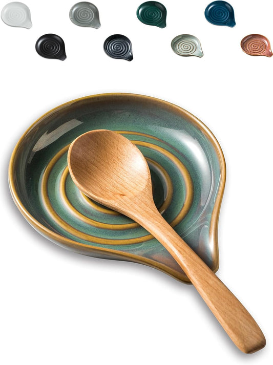 LAUCHUH Spoon Rest for Kitchen Counter,5" Spoon Holder for Kitchen Counter Stove Top Ceramic Spatula Holder for Ladle, Spatula, Spoons or Tongs, Thanksgiving Gifts, Unique Green