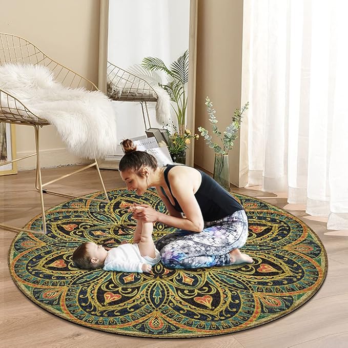 Knsbk Large Round Yoga Mat 4.6'X3.5mm for Exercise Premium Extra Thick, Ultra Comfortable, Non Slip, Meditation Mat