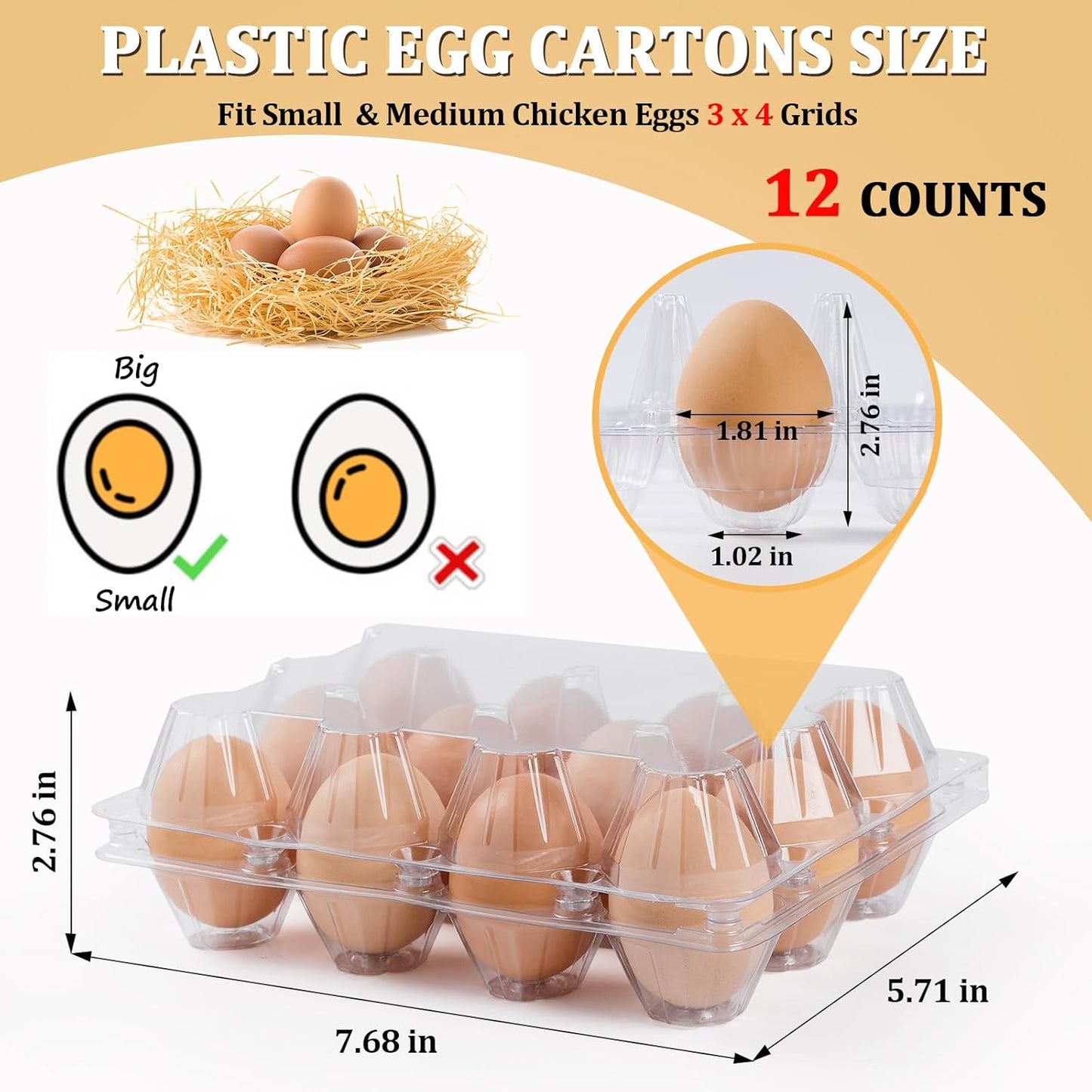 120 Pack Egg Cartons 12 Count, Plastic Egg Cartons Cheap Bulk for Fresh Eggs, Reusable Egg Holder Egg Trays for Home and Farmer's Markets Display, Medium Egg Containers for Refrigerator