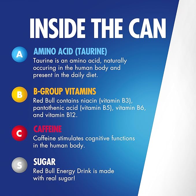 Red Bull Energy Drink with 80mg Caffeine plus Taurine & B Vitamins, 8.4 Fl Oz, Pack of 4 Cans