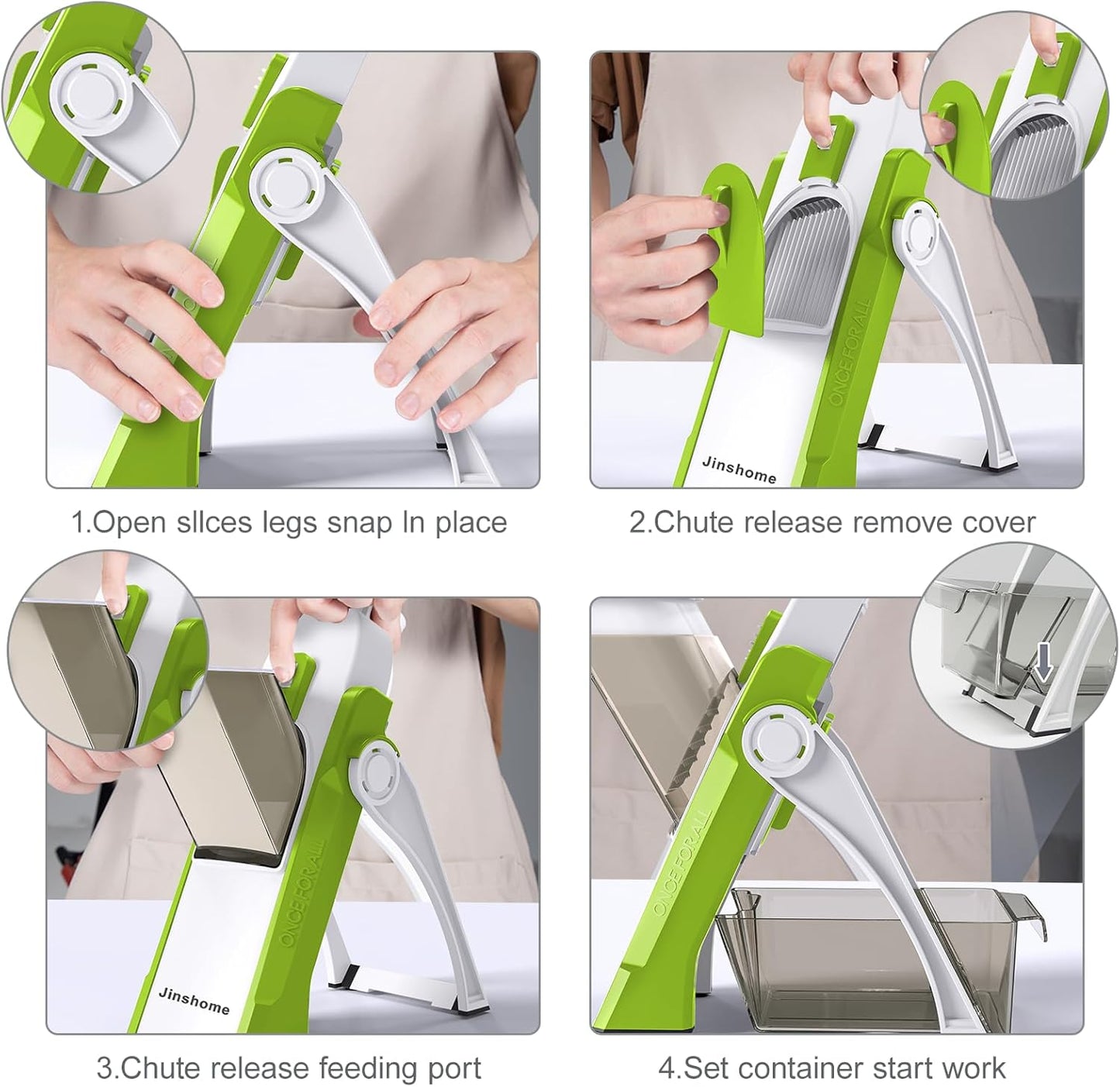 Upgraded Mandoline Slicer for Kitchen &Safe Vegetable Chopper 5 in 1 & Adjustable Mandoline Slicer,Can cut slicing,strips,shredding and dicing Kitchen Veggie chopper (Only Slicer Green)