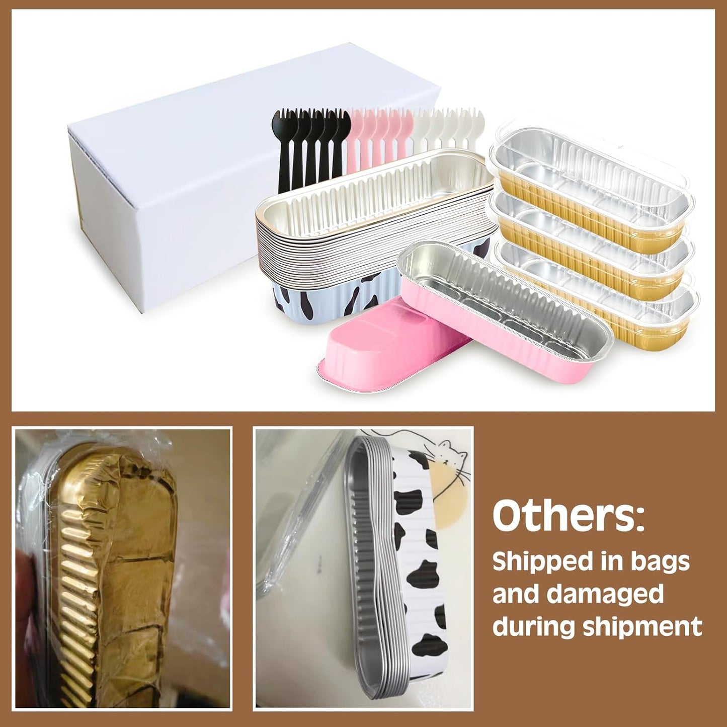 50 PCS Multiple colors Mini Loaf Pans with Lids and Spoons, 6.8oz Mini Cake Pans for Baking, Disposable Aluminum Foil Loaf Pans, Loaf Baking Pans for Party Individual Serving.