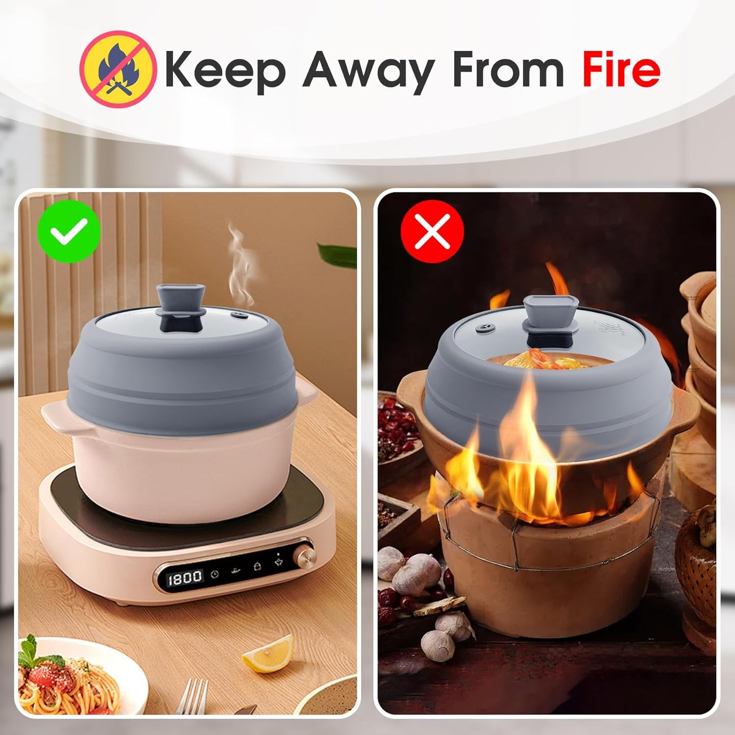 Microwave Splatter Cover Glass Microwave Cover for Food Collapsible Splatter Guard Lid with Silicone Handle for Pot Plate Bowl 9 Inch Grey