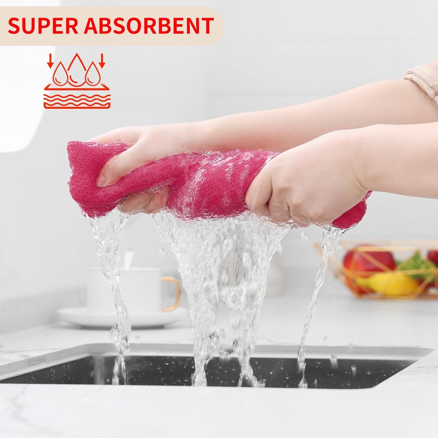 Homaxy 100% Cotton Waffle Weave Kitchen Dish Towels, Ultra Soft Absorbent Quick Drying Cleaning Towel, 13 x 28 Inches, 12-Pack, Hot Pink