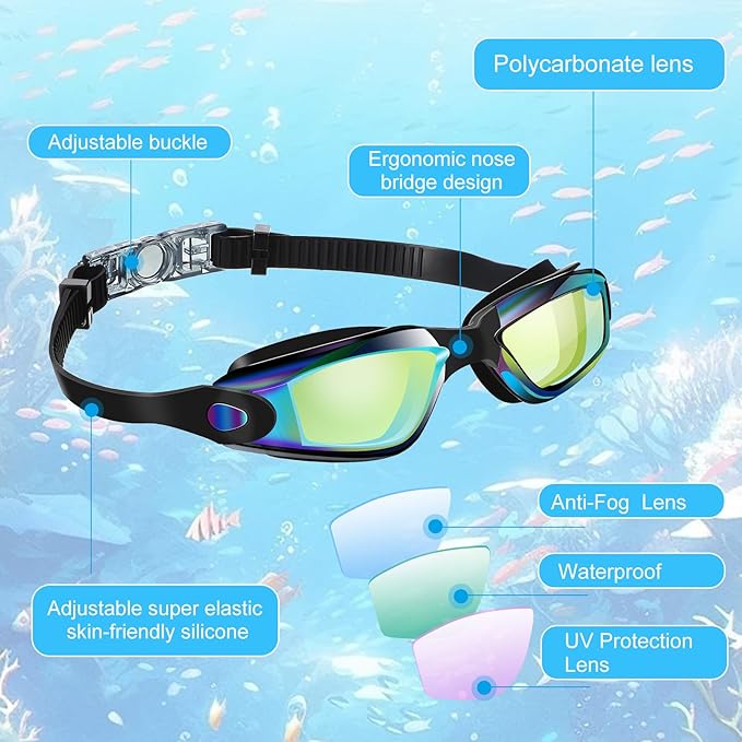 Konohan 10 Pack Swim Goggles Bulk for Kids adult Pool Goggles Anti Fog Silicone No Leak Swimming Glasses for Men Women Youth
