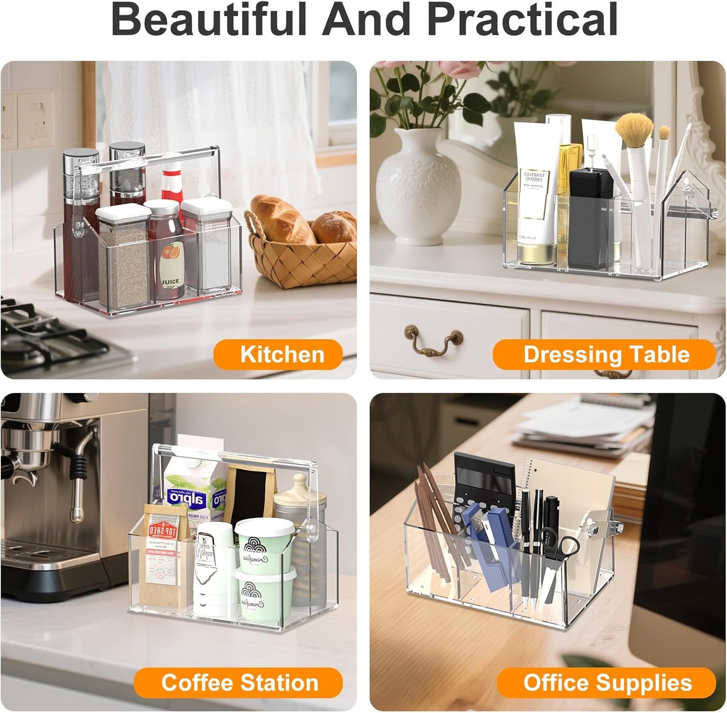 Acrylic Utensil Caddy.Silverware Organizer & Utensil Holder-Heavy-Duty Countertop Cutlery Caddy for Spoons, Forks, Knives, Napkins, Plates | Space-Saving Table, Buffet, Picnic Party Essential