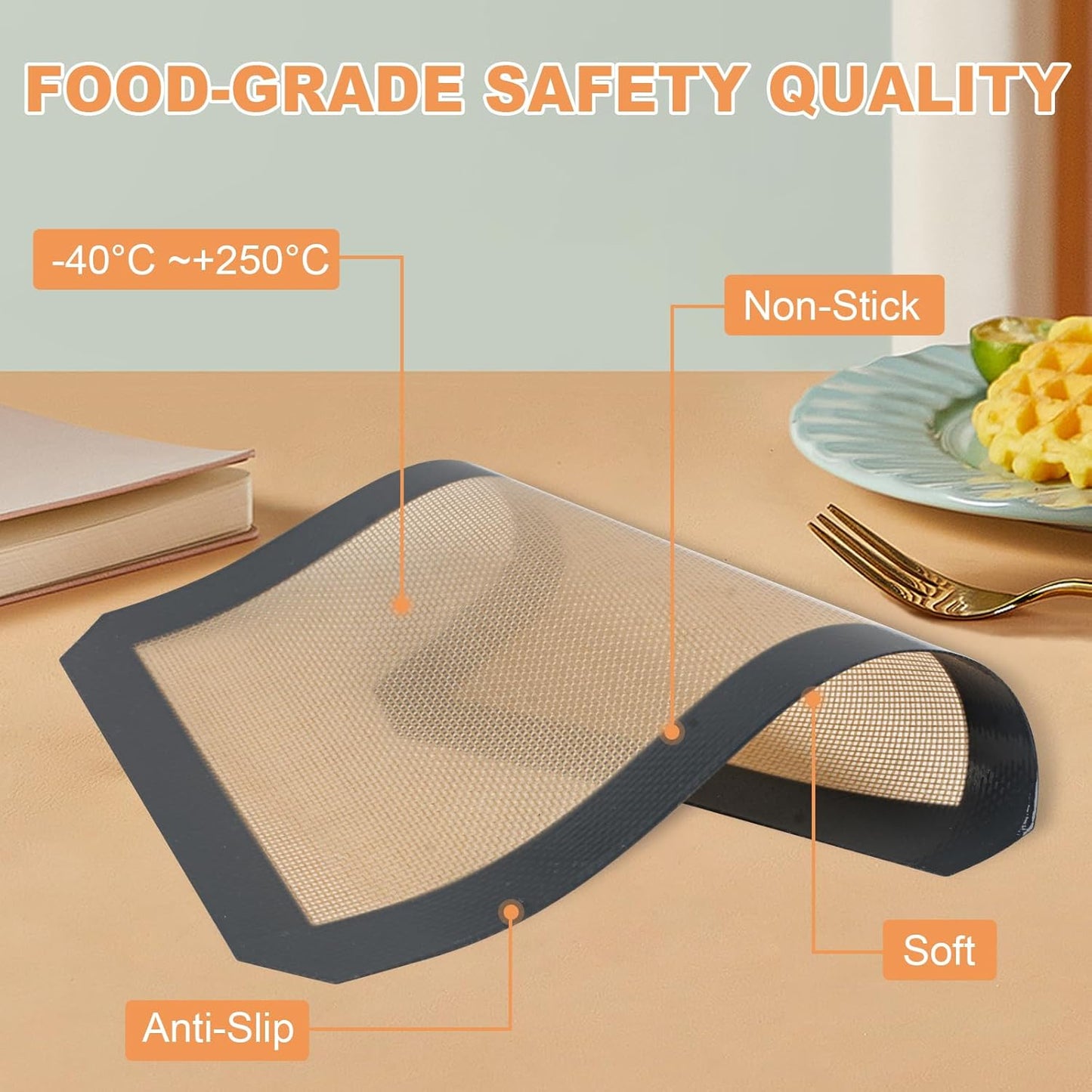 Silicone Baking Mat,Silicone Mat,2 Pack Reusable Non-Stick Baking Mat,Food Safe Silicone Mats for Baking, Oven Baking Sheet for Making Cookies, Macaroons, Bread,(11.8"L x 8.3"W)