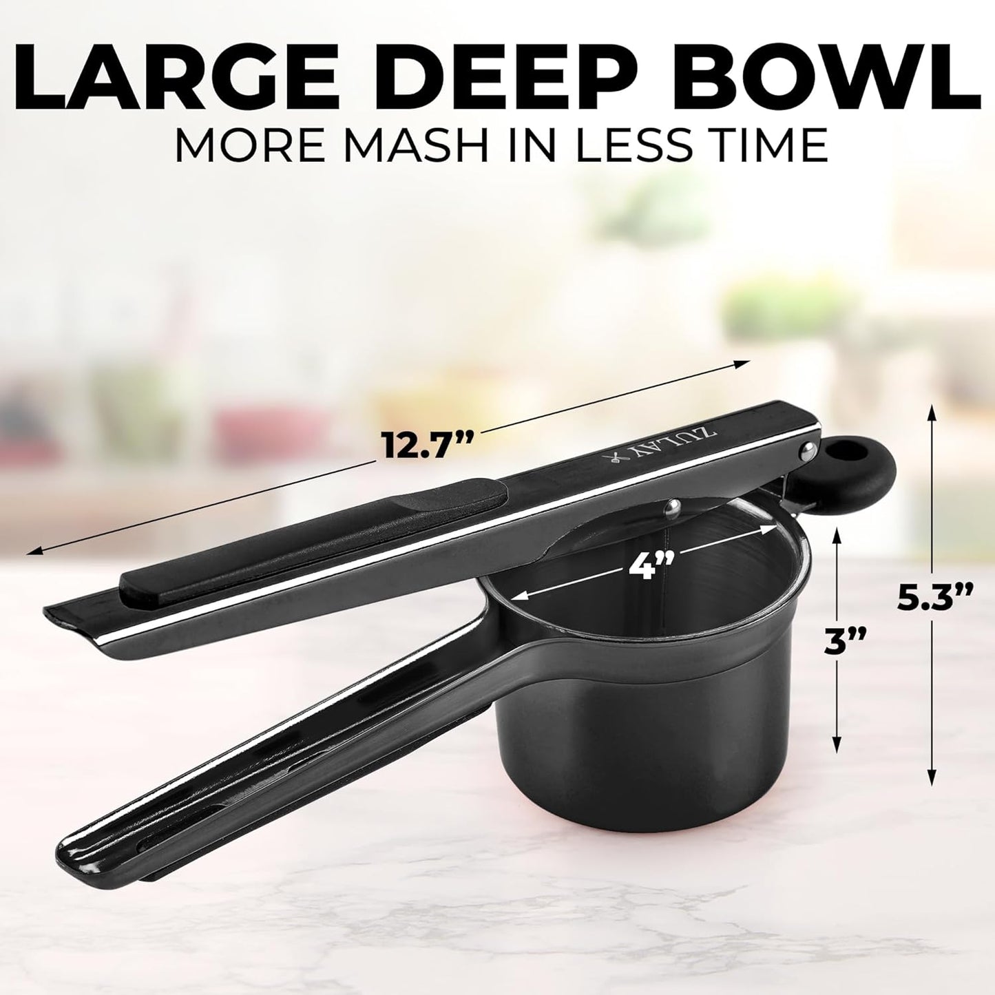 Zulay Kitchen Premium Large 15oz Potato Ricer, Heavy Duty Professional Stainless Steel Potato Masher and Ricer Kitchen Tool, Press and Mash Kitchen Gadget - Metallic Black