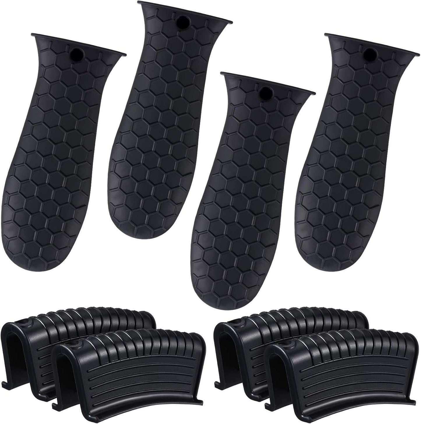 Patelai 8 Pcs Silicone Pot Holders Set Cast Iron Handle Cover Heat Resistant Pot Handle Covers Potholder Non Slip Reusable Pan Sleeve for Frying Pan Kitchen Supplies(Black)