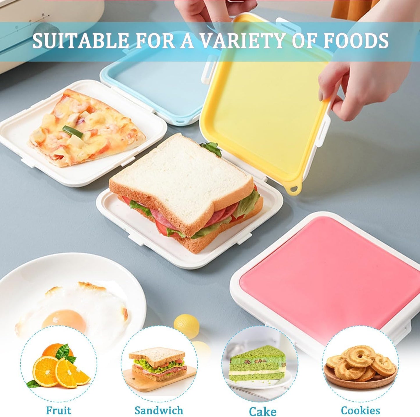 Sandwich Containers, Silicone Sandwich Storage with Snap-Off,Sandwich Box for Lunch,BPA Free,Leakproof, Reusable Plastic Sandwich Holder for Fruit,Salad,Snacks and Food Storage (blue)