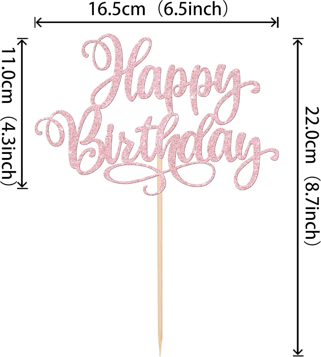 1 PCS Happy Birthday Cake Topper Glitter Happy Birthday Cake Pick Bunting Decor for Anniversary Celebrating Happy Birthday Party Cake Decorations Supplies Light Pink