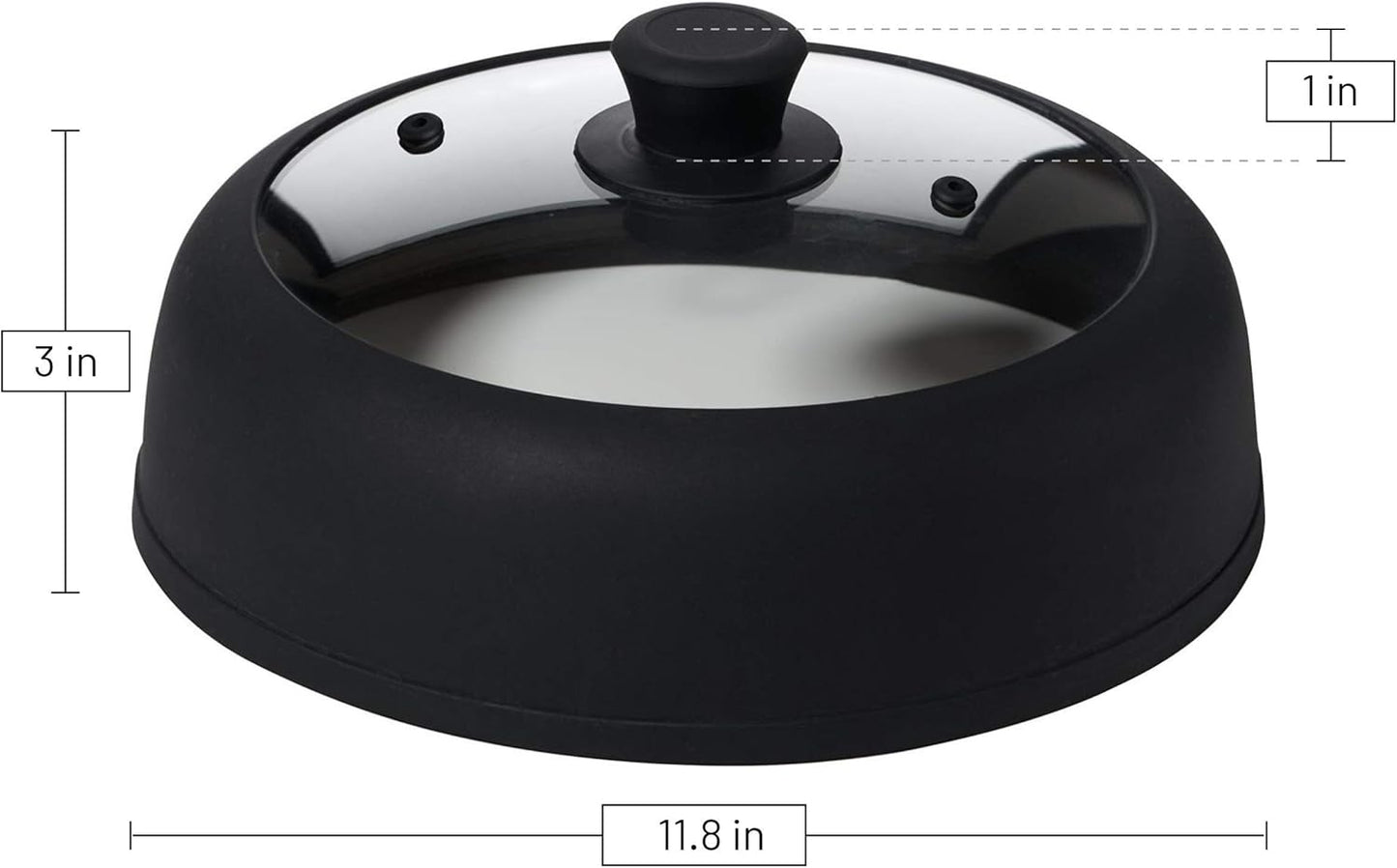 Bezrat Vented Glass Microwave Plate Cover | Large 12-inch Splatter Guard Lid | Firm Grip Silicone handle | 100% Food Grade | Dishwasher Safe (Black)