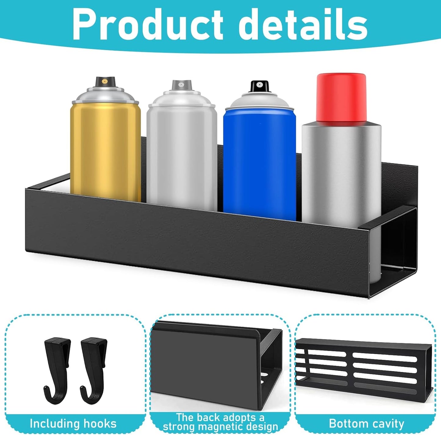 4 Pcs Magnetic Spray Can Holder, Magnet Toolbox Holder, Wall Mounted Spray Bottle Rack, Mechanic Paint Can Organizer, Tool Box Storage Rack for Garage Home Workspace (Black)