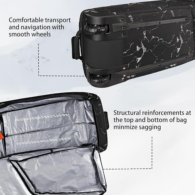 Goloni Ski Bag with Wheels,Padded Snowboard Bag for Air Travel,600D Waterproof Fabric,Foldable Snow Bag Fits 2 Pairs Skis
