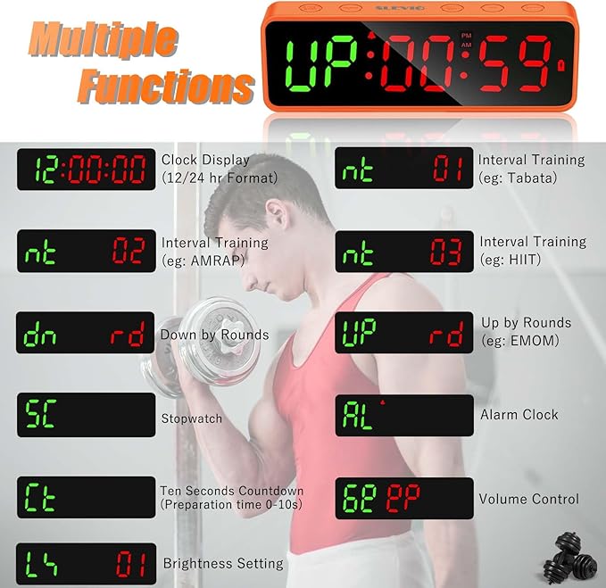 Small Gym Timer Clock Stopwatch Magnetic Workout Interval Timer, Large LED Digital Display, Home Accessories Countdown Clock for Home Gym Garage Schools