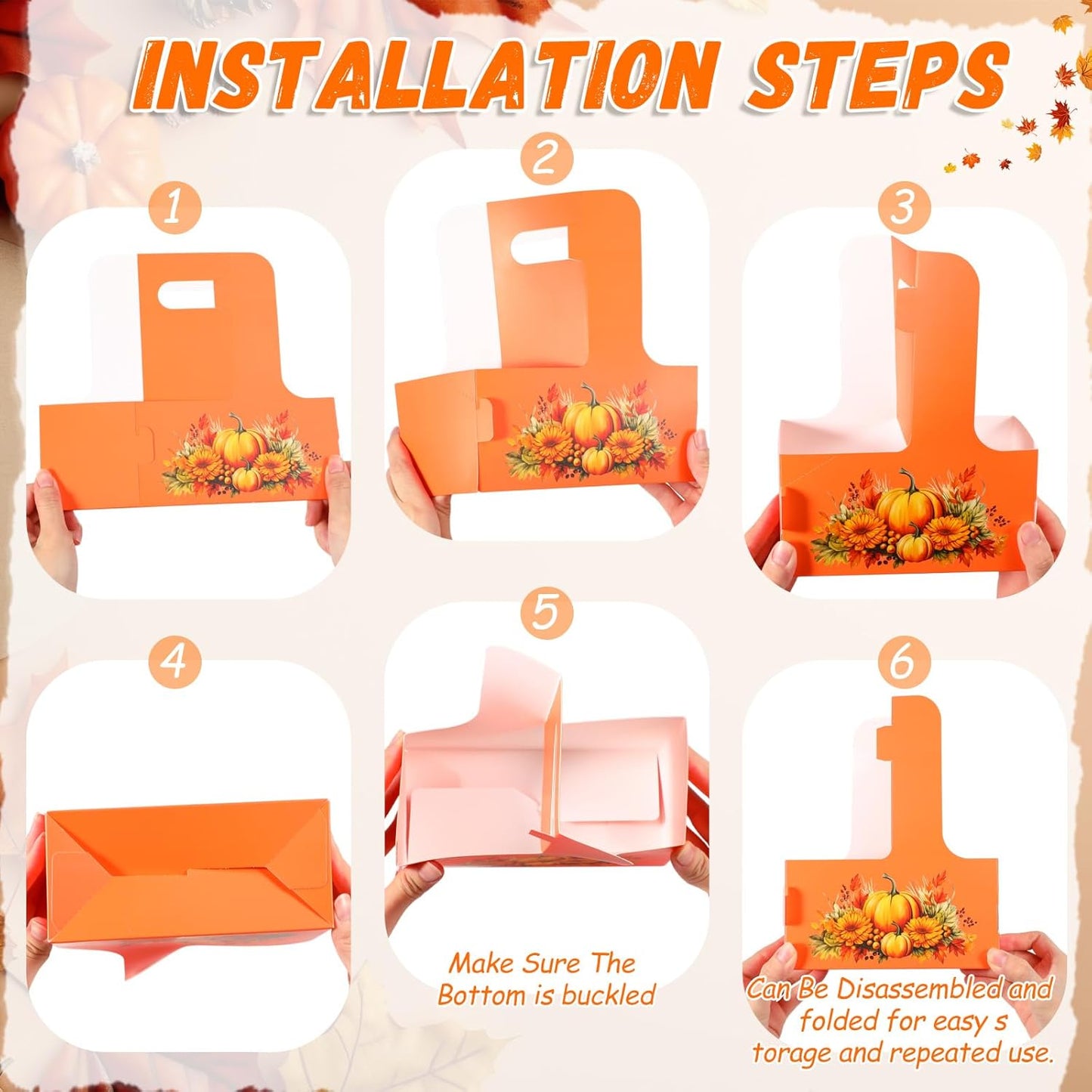 TaoBary 30 Set Fall 2 Cup Drink Carrier with Handle Portable Foldable Tray Drink Holder Yellow Orange Disposable Cardboard Coffee Cup Holder with Pumpkin Maple Leaf Tag, Thanksgiving Fall Gifts