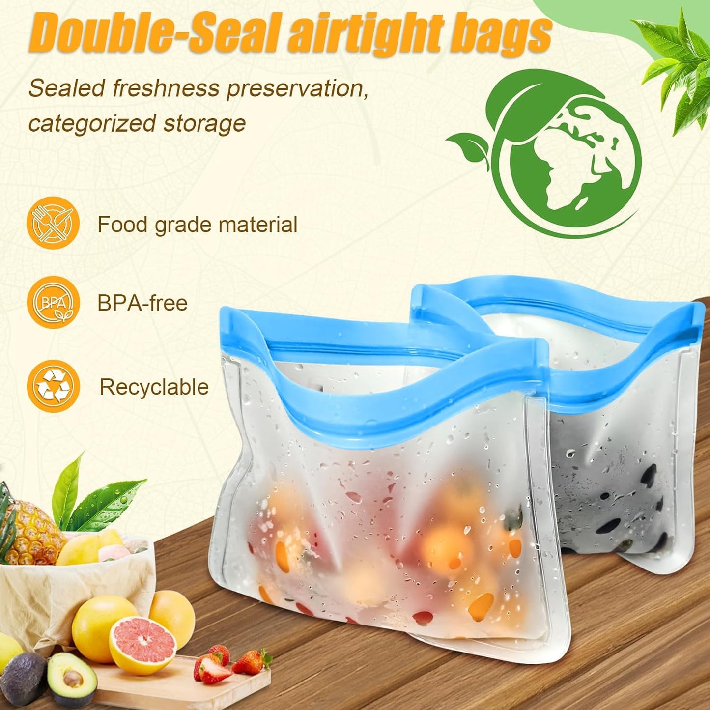 Reusable Silicone Food Storage Bags, 10 Pack 4 Size Leak proof Dishwasher Safe Reusable Freezer Bags for Food Storage Containers, Lunch Bag for Sandwich, Marinate Meat, Fruit