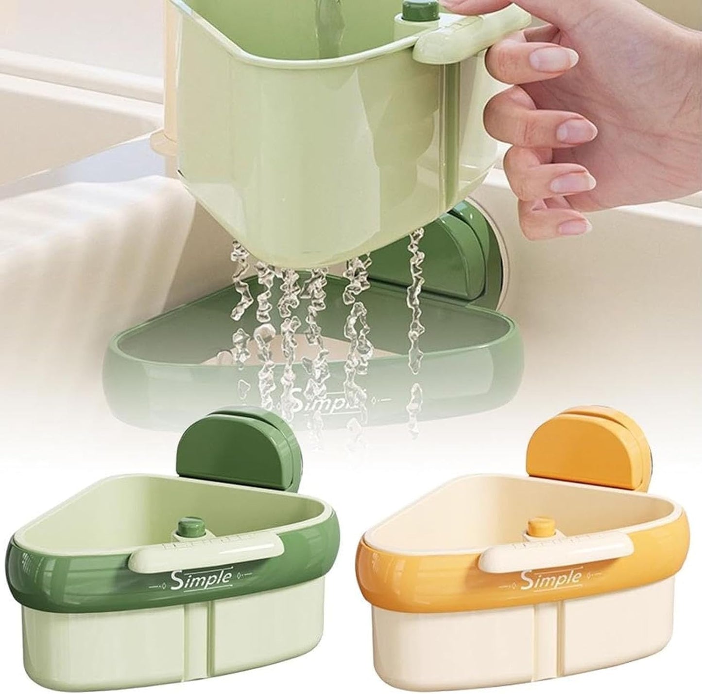 Suction Cup Sink Corner Rack, Curetoaway Corner Sink Strainer, Sink Trash Catcher, Plastic Triangular Baskets Corner Hanging, Rust Resistant, for Kitchen Food Waste (2Pcs Green)