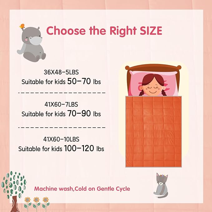 yescool Weighted Blanket (10 lbs, 41" x 60", Orange) Cooling Heavy Blanket for Sleeping Perfect for 90-110 lbs, Breathable Blanket with Premium Glass Bead, Machine Washable