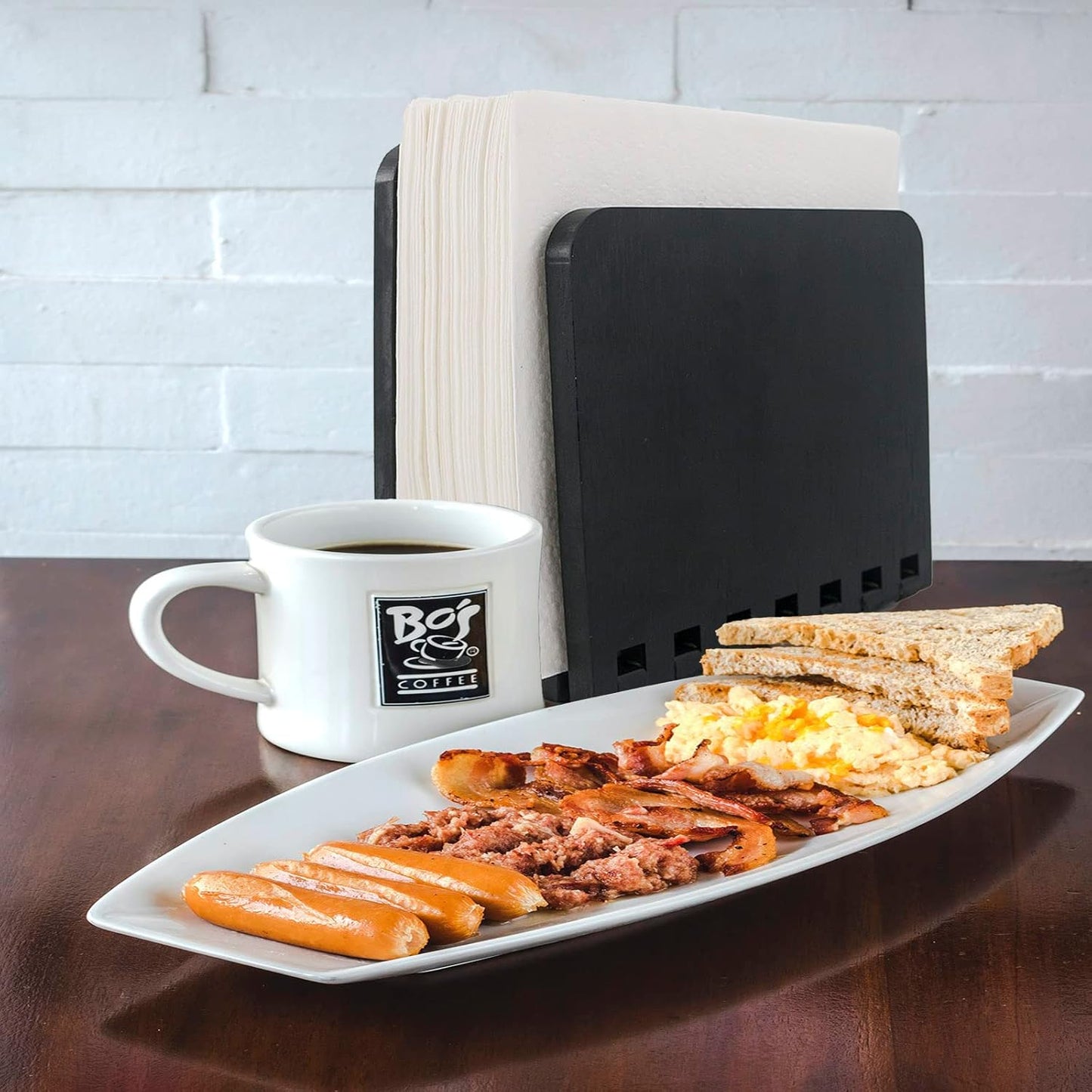 Bamboo Napkin Holder, Adjustable Wood Storage Rack for Dining Room, Picnic, Kitchen Table Indoor Outdoor - Dispenser for Table (Black)