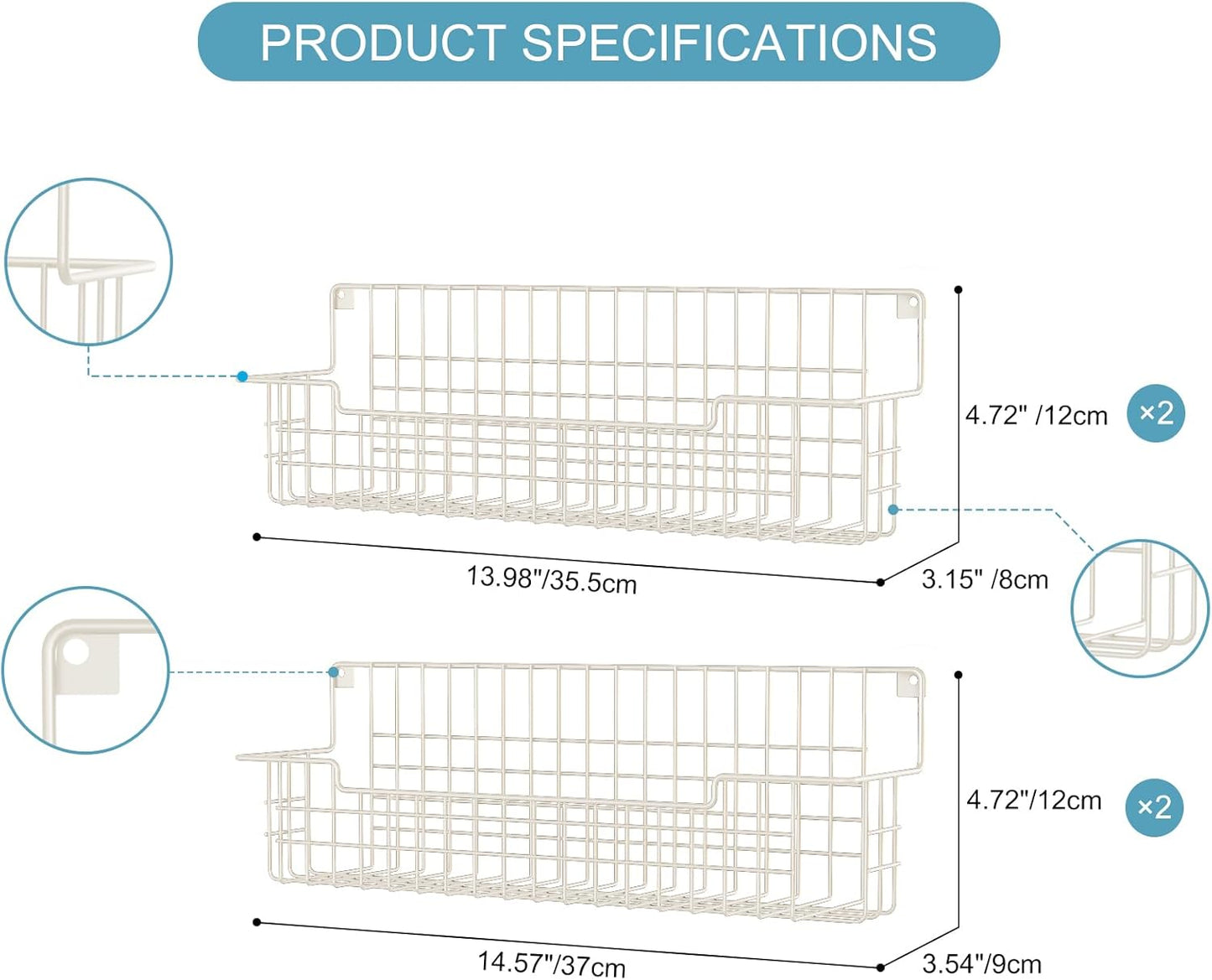 Spice Rack, 4-Pack Seasoning Organizer Wall Mounted for Kitchen Storage Organization, Metal Spice Holder Shelf for Cabinet, Pantry, White