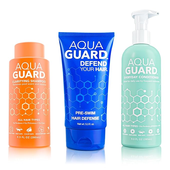 AQUA GUARD Swimmers Essential Hair Protection Bundle | Prevents Chlorine Damage + Softens Hair While Swimming | Color Safe, Leaves Hair Smelling Great | Made in California