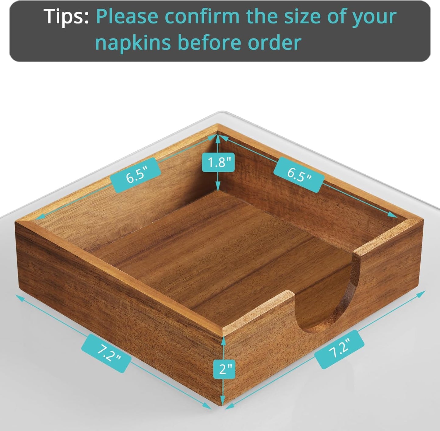 Acacia Wood Napkin Holder for Table, Napkins Holders For Paper Napkins, Flat Napkin Holder for Luncheon, Napkin Holders for Kitchen Dinner Table Decor, Napkin Dispenser for Indoor & Outdoor Use