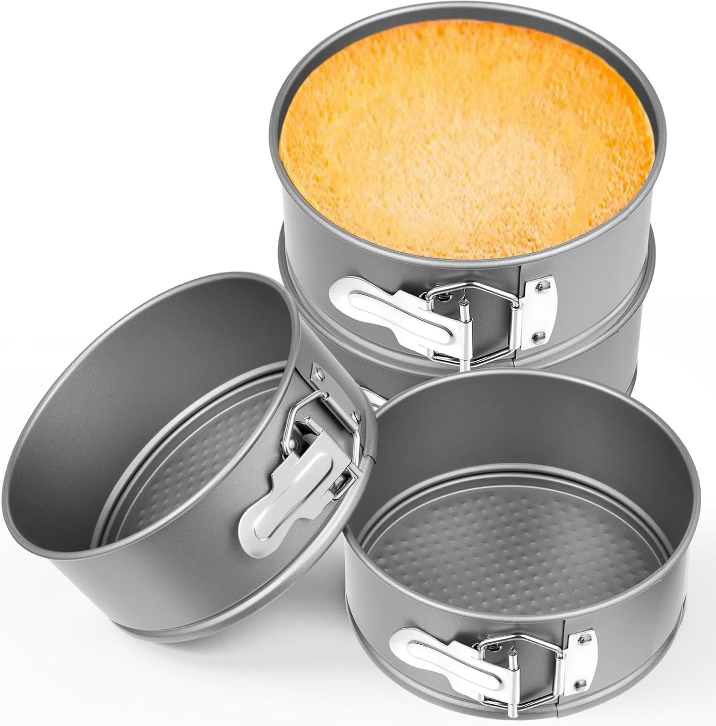 4 Pcs 6 Inch Non Stick Springform Pan with Removable Bottom Carbon Steel Round Springform Cheesecake Pan with Stainless Steel Spring Buckles for Baking Kitchens Restaurant(Gray)