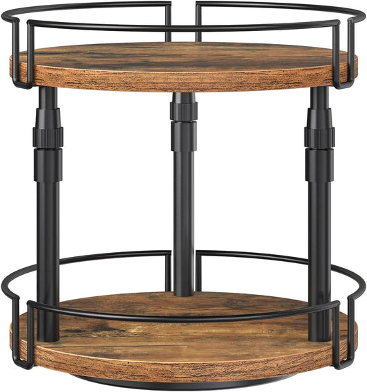 HOOBRO Lazy Susan Organizer Spice Rack, 2-Tier Height Adjustable Rotating Lazy Turntable Spice Organizer, for Kitchen Countertop and Cabinet, Rustic Brown BF05TL01