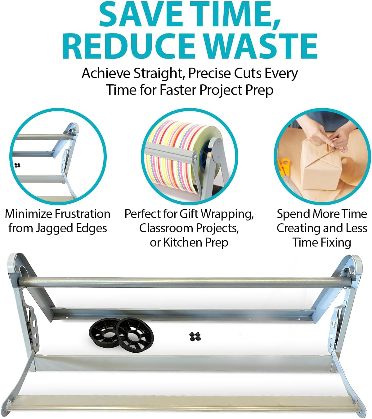 24" Wide Roll Paper Dispenser with Cutter – Wall Mounted Roll Dispenser with Serrated Cutter – Fits Craft, Freezer, Wrapping, Butcher Paper Roll or Cling Film – Heavy-Duty, Grey