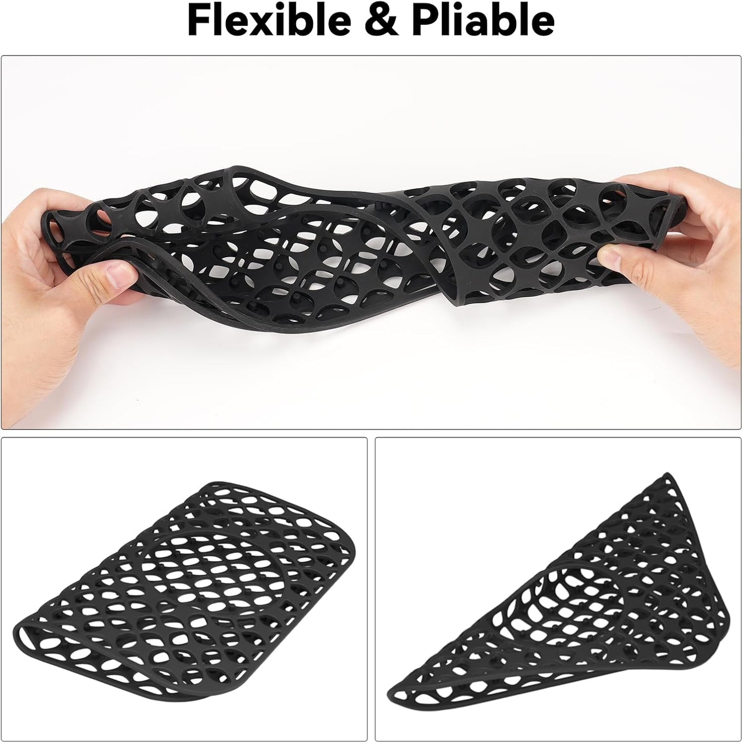 TOOVEM Kitchen Sink Mats, 2PCS Non-Slip Heat Resistant Silicone Sink Protector Mat, Folding Farmhouse Rear Drain Sink Mats (Type2: Side Drain, Black)