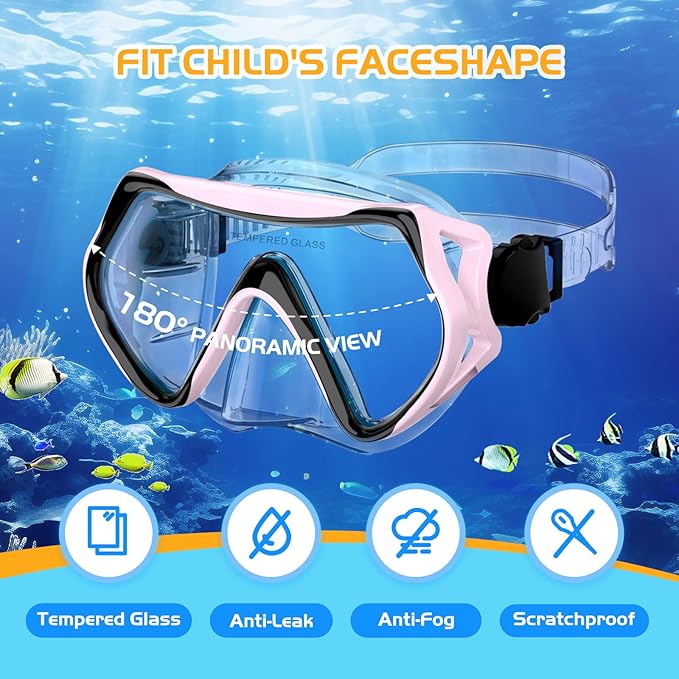 Snorkeling Gear, Dry Snorkel Set180° Panoramic Wide View,Anti-Fog Scuba Diving Mask, Professional Snorkeling Gear for Free Breathing, Swimming, Diving
