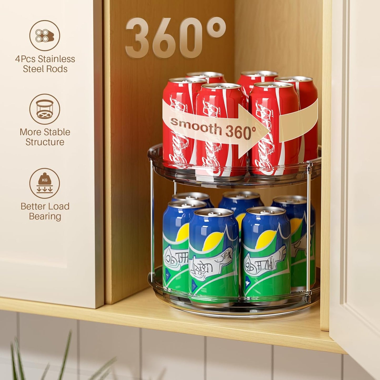 LAMU 2 Pack 2 Tier Lazy Susan Turntable Organizer 9.25'' Rotating Spice Rack Organization for Cabinet, Kitchen, Pantry, Countertop, Bathroom, Vanity, Medicine Cabinet Organizer, Grey