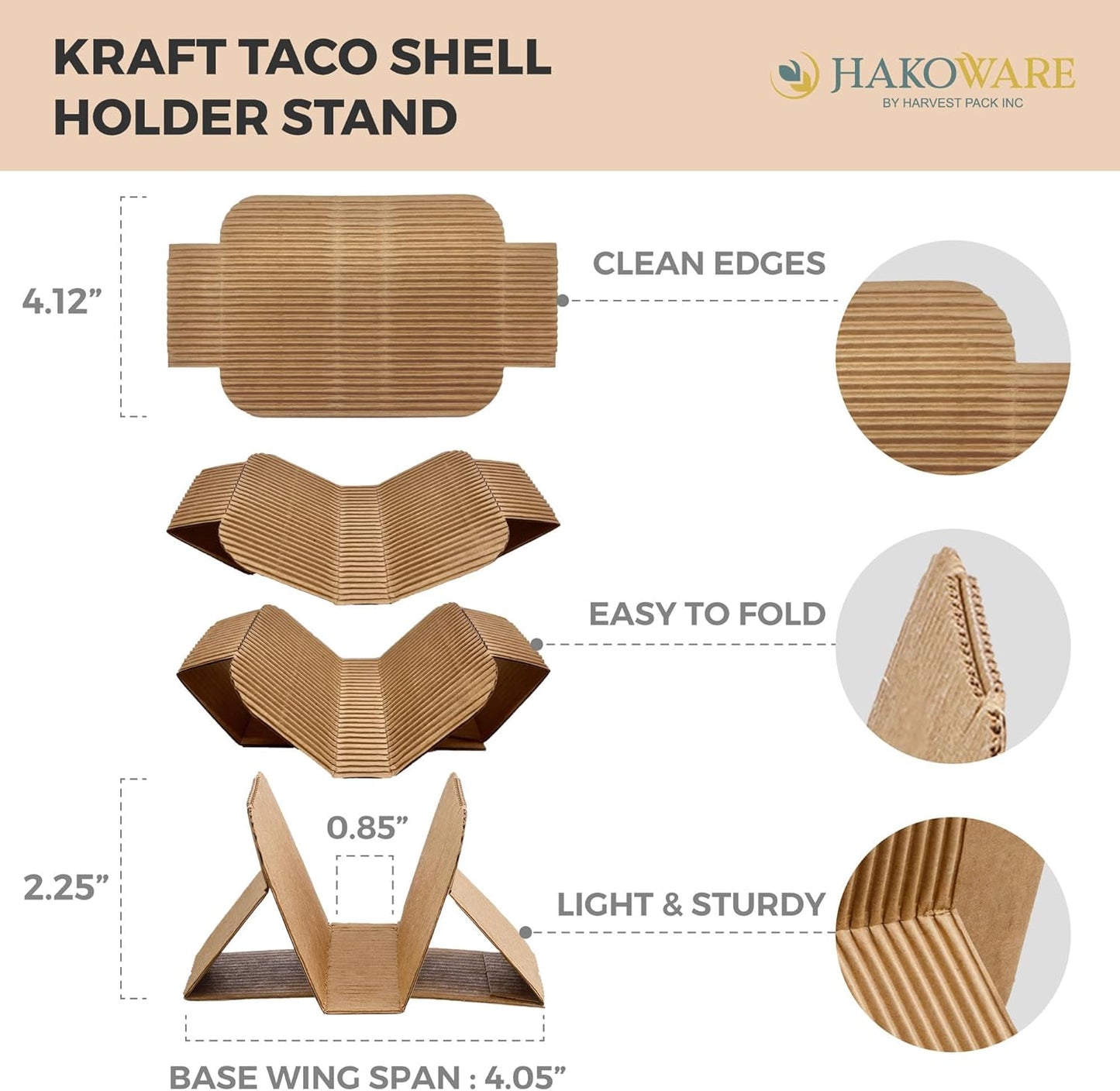 [200 COUNT]Harvest Pack Disposable Kraft Taco Holder Stand Tray, Taco Plates Serving Rack for Taco Shells Tortillas Hot Dogs Waffle Shawarmas Gyros Pita Bread Pocket Wraps, Taco Party Taco Tuesday