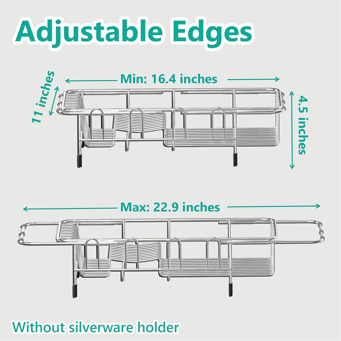 Dish Drying Rack in Sink Expandable Stainless Steel Kitchen Dish Drainer with 4 Cup Holders, Silver