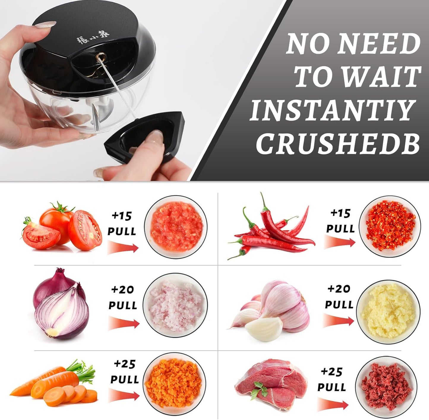 ZHANG XIAO QUAN SINCE 1628 Manual Vegetable Chopper, Hand Pull String Vegetable Garlic Mincer Onion Cutter for Veggie, Peppers, Tomatoes, Ginger, Fruits, Nuts, 2.2 Cup(550ml) Small Food Chopper