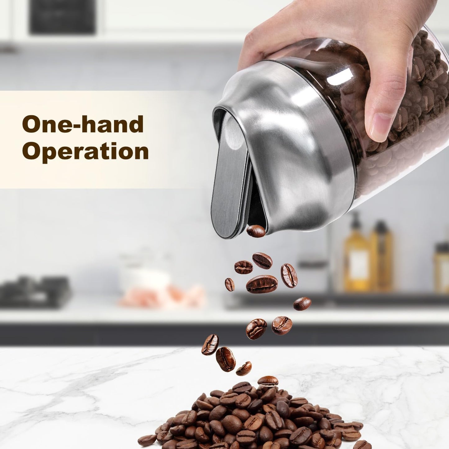 Aelga Small Glass Storage Jar with Lid, Coffee Container Canister Food Storage Jars for Coffee Beans Spice Sugar Tea Bag, Stackable Decorative Container, One-Handed Operation, 17 OZ