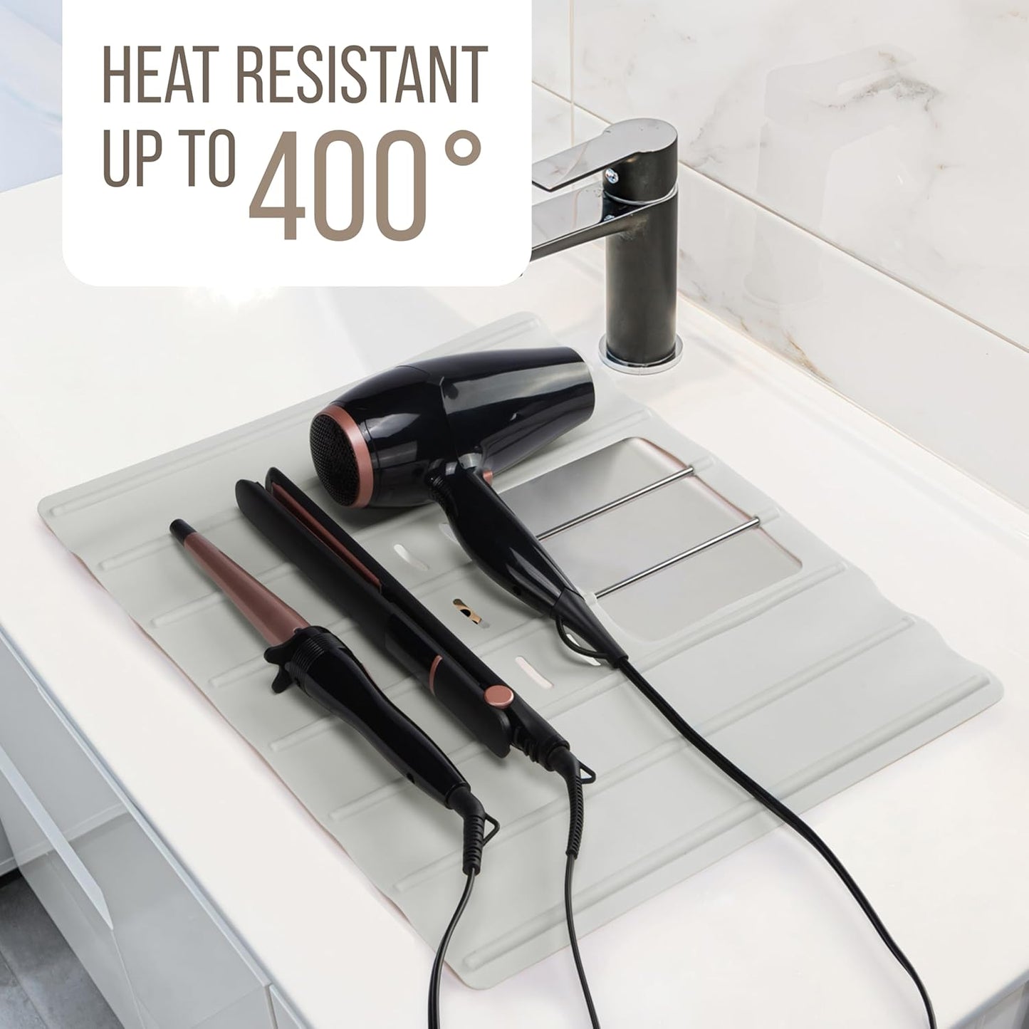 Maplefield Travel Size Bathroom Sink Cover for Counter Space - Foldable Silicone Sink Mat for Beauty Routine, Ideal for Small Bathroom, RVs, Camper Vans (Taupe Small, 19.5 x 15.5 x 1.6 Inches)