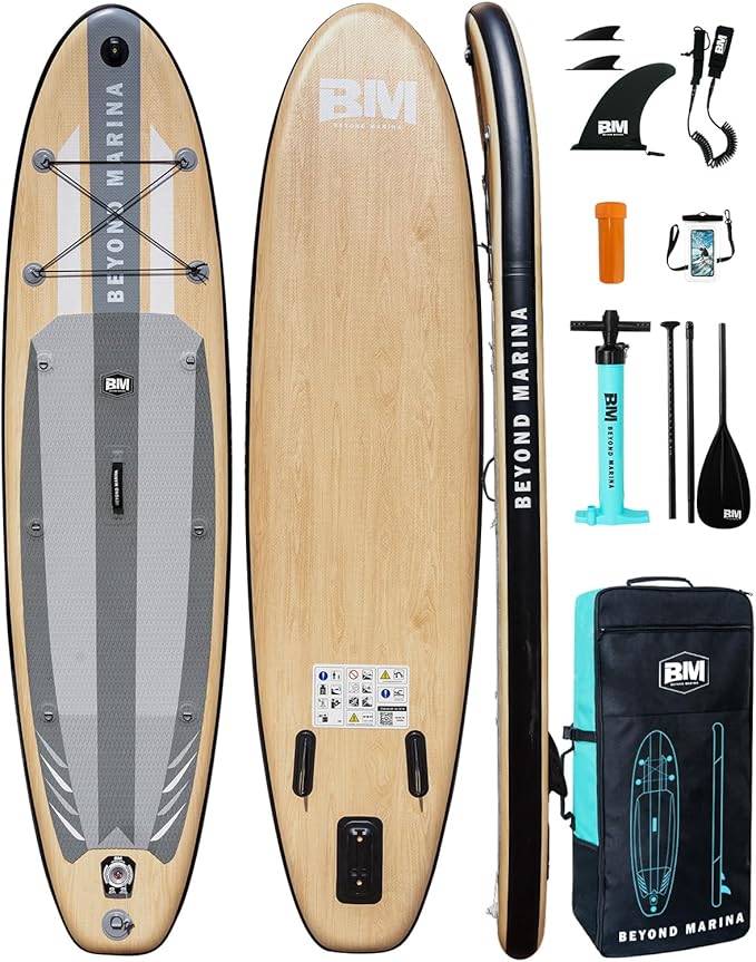 BM Paddle Board Inflatable Stand Up Paddle Board, SUP Paddleboard for Adult, Premium Accessories | Non-Slip EVA Deck & Foam Handles, Camera Mount, Double Action Pump, 85L Travel Backpack