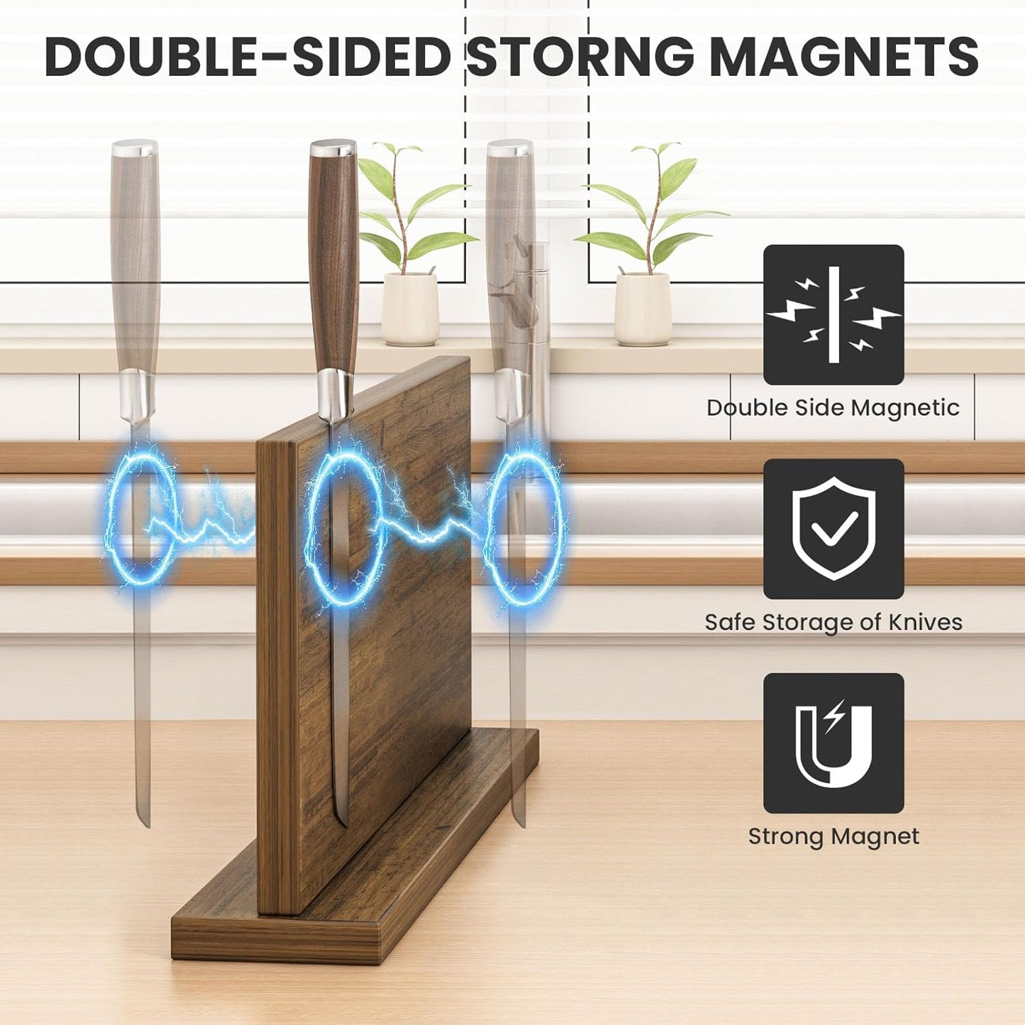 Extra Large Magnetic Knife Holder, Double-Sided Magnetic Knife Block Universal Multi-function Display Rack for Kitchen Counter (Rub Color)