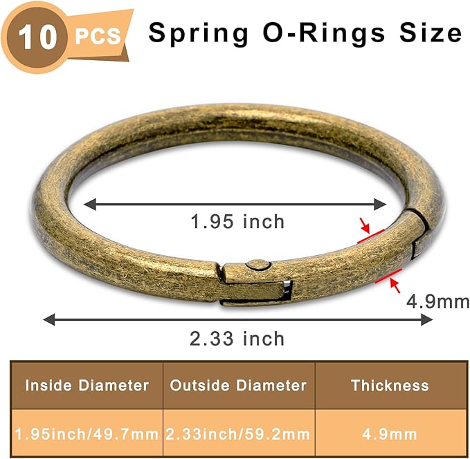 10Pack 2" Large Round Carabiner Clips, Metal Spring O Rings for Organizer Key Rings, Paracord Keychain Lanyard, Pet Chains, Purse Hardware, Key Snap Hooks DIY Accessory (Bronze)