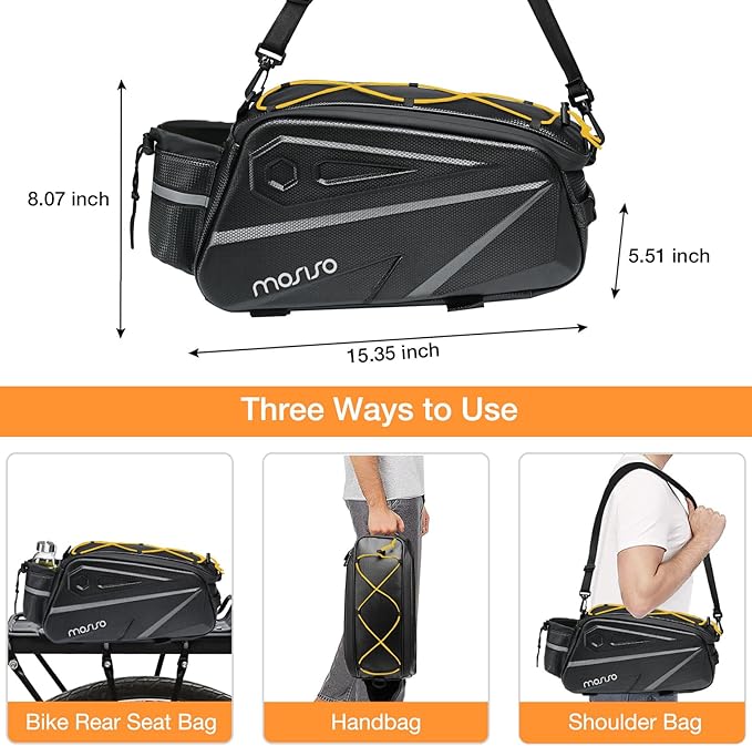 MOSISO Bike Rack Bag, Waterproof Bike Rear Rack Handbag Bicycle Trunk Bag, 14L EVA Mountain Bicycle Rear Seat Storage Saddle Pouch Cycling Luggage Pouch with Shoulder Strap, Yellow