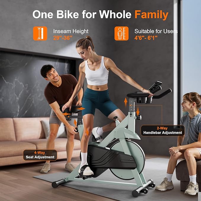 Stationary Bike, Spin Bike with 32 Levels of Adjustable Magnetic, Exercise Bike for Home with Exclusive App, Low Noise Indoor Bike, Cycling Bike with Comfortable Seat Cushion
